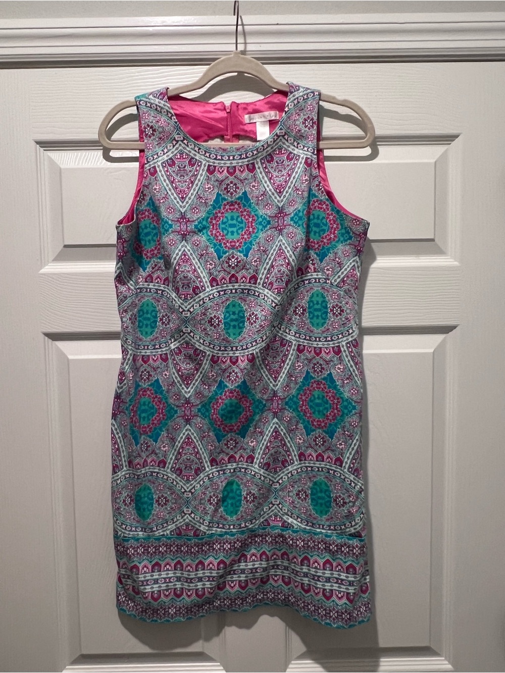London Times Pink & Teal Printed Sleeveless Mini Dress